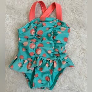 Cat & Jack Teal One-Piece Baby Swimsuit with Coral Peach Print